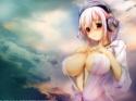 96304_Konachan_com_-_49507_blush_cleavage_clouds_headphones_nitroplus_pink_hair_sonico_super_sonico.